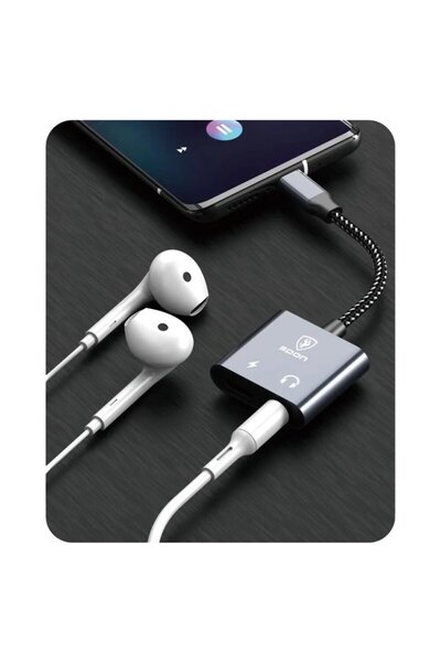 Spon Type-C Adapter with Dual Ports for Headphone and Charger by