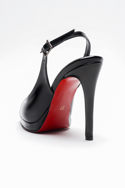 Ayakkabı Ateşi Women's Open Back Pointed Toe Thin Heeled Platform Shoes Hari Black Patent Leather