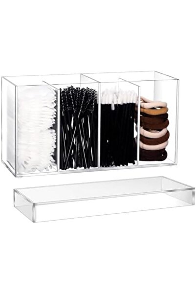 Slasa Acrylic Makeup Organizer with 4 Sections and Cover by