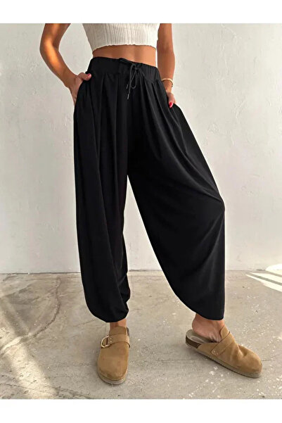 Mivelya Kadın Modal Kumaş Rahat Kesim Şalvar Pantolon Yüksek Bel Dökümlü& Cepli