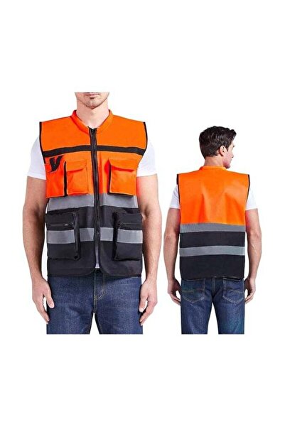 OSCO-TOOLS سترة مهندس برتقالية وسوداء بسحاب - 209 جرام