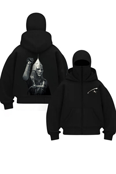 Gofeel Harajuku Black Unisex Lord with a Snow Mask Printed Oversize Cardigan