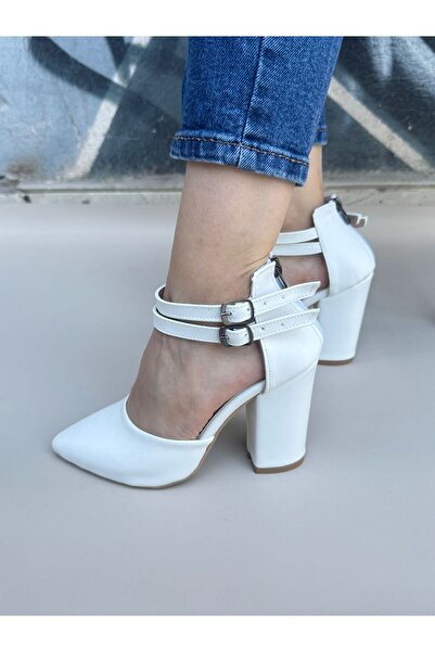 Saltopik Double Buckle White Heeled Shoes
