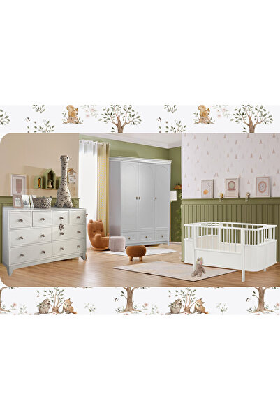 Koza %100 MDF Oslo Düz Kapak Bebek Odası Takımı (3 Kapılı Dolap & Bonnie Şifo...