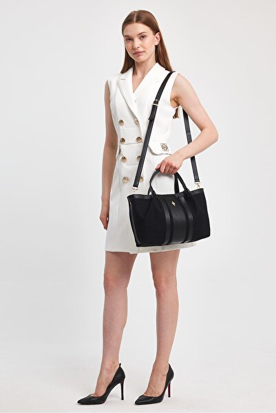 Aron Atelier Havana Fabric Detailed Stripe Patterned Medium Size Women's Hand and Crossbody Bag (12X23X34)