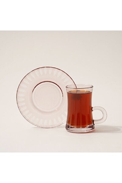 Dallaty طقم شاي زجاجي مكون من 12 قطعة باللون الوردي