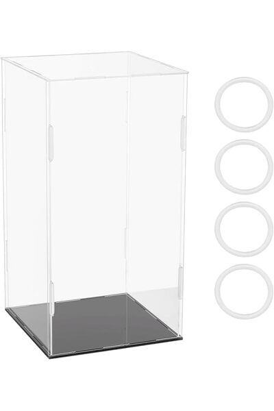 Slasa صندوق عرض أكريليك شفاف مقاس 16×16×30.5 سم بقاعدة سوداء - صندوق عرض مقاو...