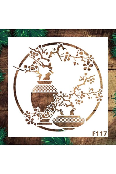 STENCİLTASARIM Stencil Tasarım F117 Japon Ağacı Duvar Ahşap Cam Boyama Deseni