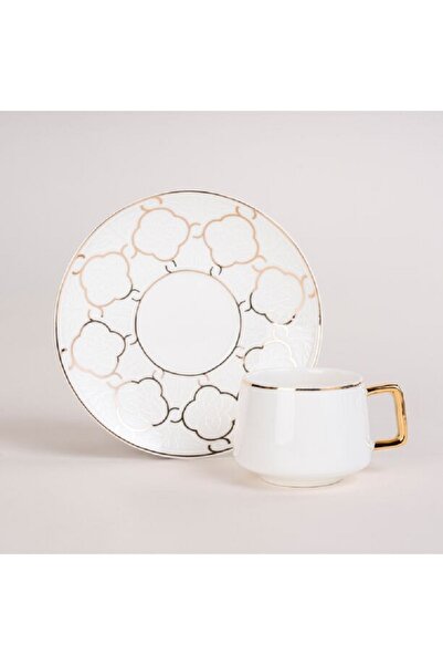 Dallaty طقم فناجين قهوة تركية من البورسلين الأبيض والذهبي 12 قطعة