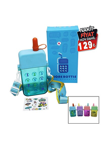 Go İthalat Phone Model Colorful Mica Crystal Water Bottle with Straw - Screw Lid - with Hanger 300ml (5273)