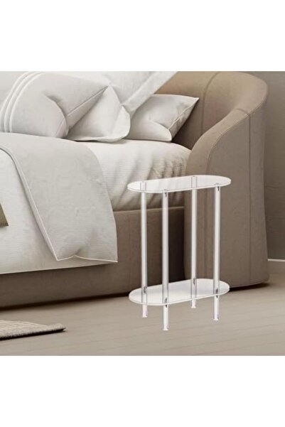 Slasa Transparent Acrylic Side Table – Modern Two-Tier Small Side Table – 30 × 50 × 30 cm