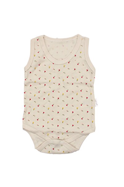 bebegen Baby Girl Beige Colorful Tulip Printed Suspender Bodysuit