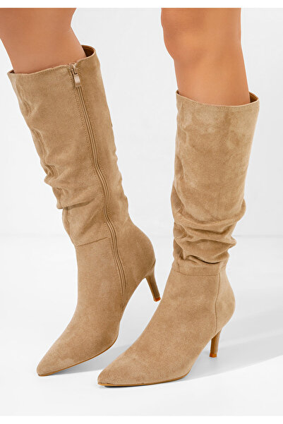 B T Shoes Khaki kozačky na jehlovém podpatku Melena