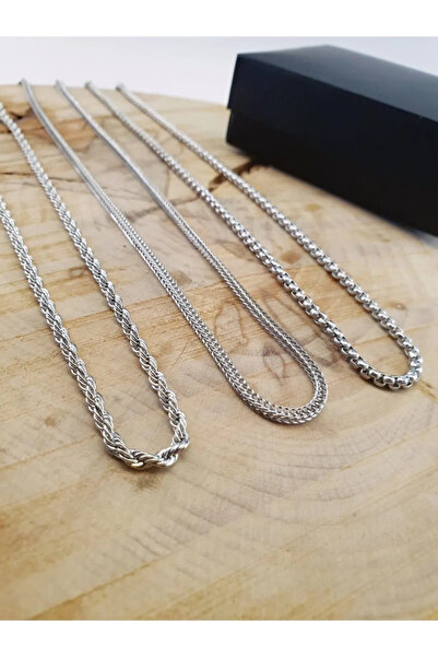 Hilosh Unisex 3-Piece Twist – Fox and Knitted Chain Unisex Men – Necklace Set Silver Color
