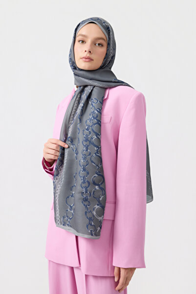 Qef Cotton Twill Şal Loop Line Gümüş