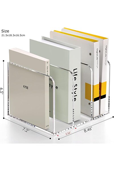 Slasa Acrylic Magazine File Holder, Transparent Organizer with 3 Vertical Storage Spaces