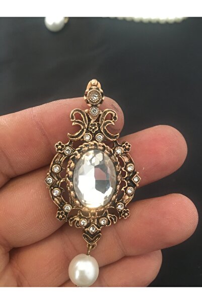 ZEYTUN Vintage Pearl Necklace & Earring Set – 4 Rows of Glass Pearls, Special Occasion Jewelry Set with Stones