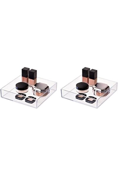 Slasa منظم أدراج مقسم من الأكريليك - عبوتان من صواني شفافة 8×8×2 بوصة للزينة ...