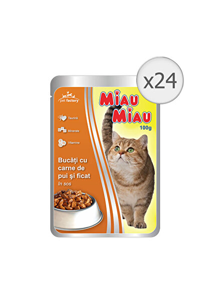 MIAU MIAU Wet cat food Miau Miau, 24x100g, Chicken, Liver