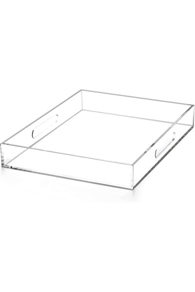 Slasa صينية عثمانية من الأكريليك الشفاف بمقابض مقاس 25.4 × 25.4 × 5.1 سم، صين...