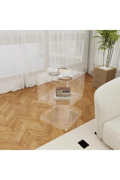 Slasa Clear Acrylic End Table – 3-Tier Modern Side Table, Transparent Storage Accent – 39 × 39 × 59 cm