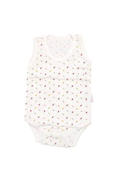 bebegen Baby Girl White Report-Colored Tulip Printed Suspender Bodysuit