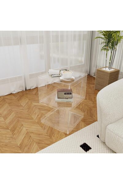 Slasa Clear Acrylic End Table – 3-Tier Modern Side Table, Transparent Storage Accent – 39 × 39 × 59 cm