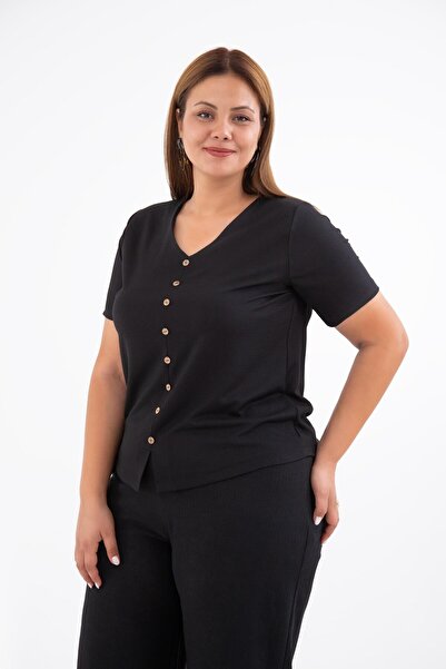 Roxxlen 1120100 Bluză pentru femei de mărime mare, cu decolteu în V, cu nastu...