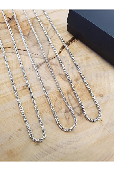 Hilosh Unisex 3-Piece Twist – Fox and Knitted Chain Unisex Men – Necklace Set Silver Color