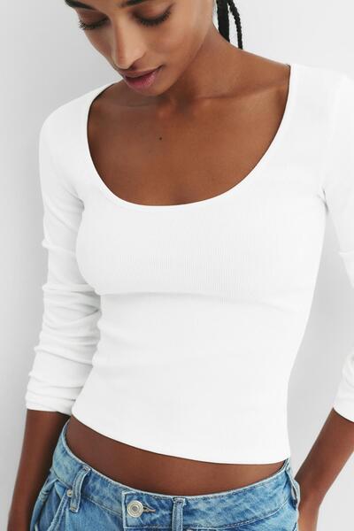 Pull & Bear Ribbed round neck T-shirt