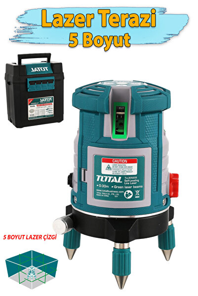 TOTAL TLL305205 Lazer Terazi 5 Çizgi Yeşil Işın Otomatik Hizalama Profesyonel İnşaat 360 Ölçüm Aleti