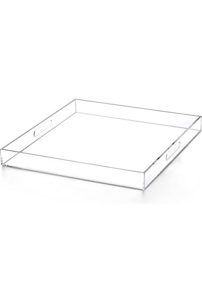 Slasa صينية عثمانية كبيرة جدًا من الأكريليك الشفاف بمقابض - منظم مقاوم للانسكاب 45.7 × 45.7 × 5.1 سم