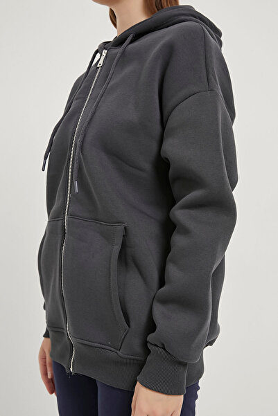 Arma Life Γυναικείο φούτερ με φερμουάρ και κουκούλα καπνιστό oversize