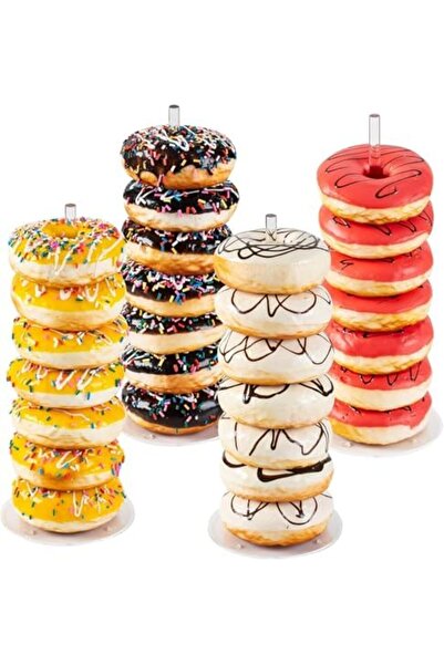 Slasa 4-Piece Acrylic Donut Display Stands - 12.5 cm Diameter x 30.3 cm Height - Transparent with Non-Slip