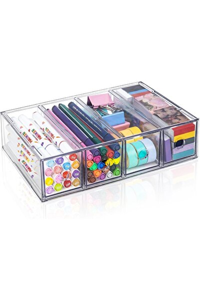 Slasa منظم سطح المكتب من الأكريليك الشفاف مع 4 أدراج من