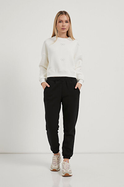 Arma Life Women's Stone Patterned Crew Neck White Sweatshirt