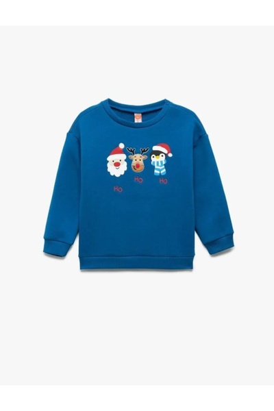 Koton Φούτερ με μακρυμάνικο βαμβακερό χριστουγεννιάτικο στάμπα με λαιμόκοψη