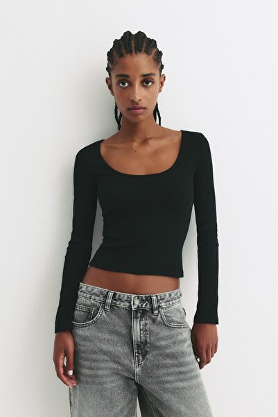 Pull & Bear Ribbed round neck T-shirt