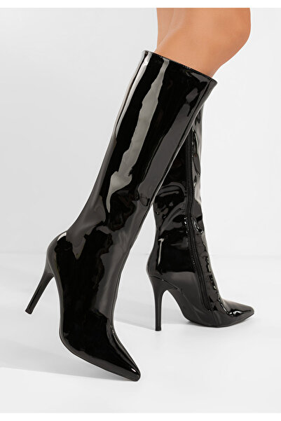 B T Shoes Cizme lungi cu toc subtire Kiva negre