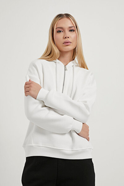 Arma Life Women's Half Zipper Hooded White Loose Sweatshirt