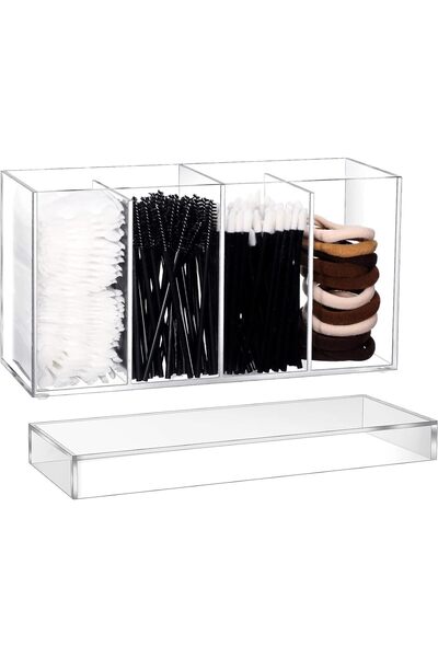Slasa Acrylic Makeup Organizer with 4 Sections and Cover by