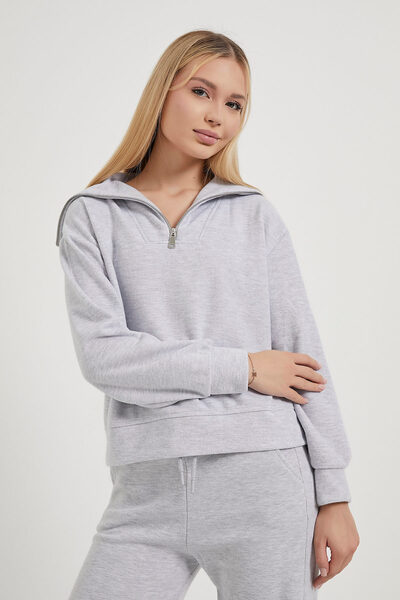 Arma Life سويت شيرت نسائي ذو سحاب نصفي أساسي فضفاض باللون الرمادي