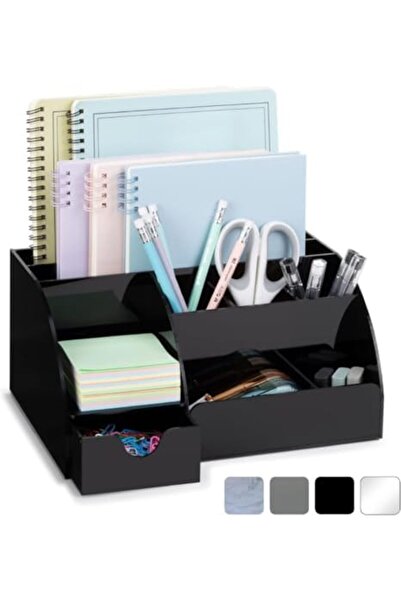 Slasa منظم مكتب أكريليك شفاف حديث، 9 أقسام، أدراج تخزين للمكتب، أسود