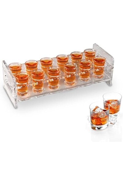 Slasa Acrylic Frame Glass Serving Tray from - 12-Drink Holder for Beverages, Soft Drinks, Tequila, a