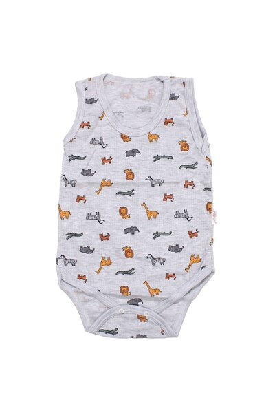 bebegen Boy's Gray Animal Print Suspender Bodysuit