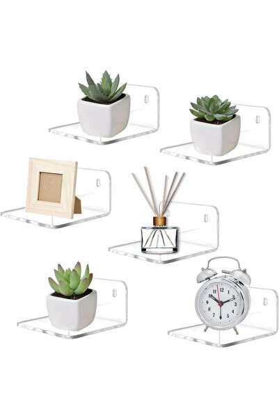 Slasa Transparent Acrylic Wall Shelves Set of 6 - 3.9 Inch