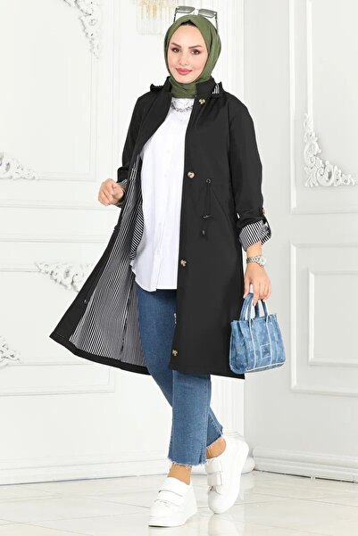Weak Blue Trench Coat with Drawstring Waist