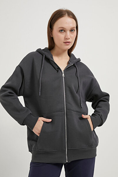 Arma Life Γυναικείο φούτερ με φερμουάρ και κουκούλα καπνιστό oversize