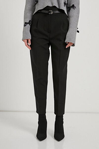 Arma Life Women's Belted High Waist Black Carrot Pants