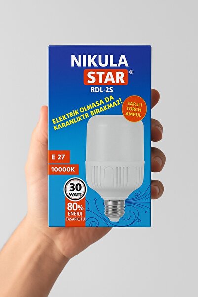 Genel Markalar Nikula Star 30W Şarjlı LED Ampul – Elektrik Kesintisinde Işıksız Kalmayın, Enerji Tasarruflu